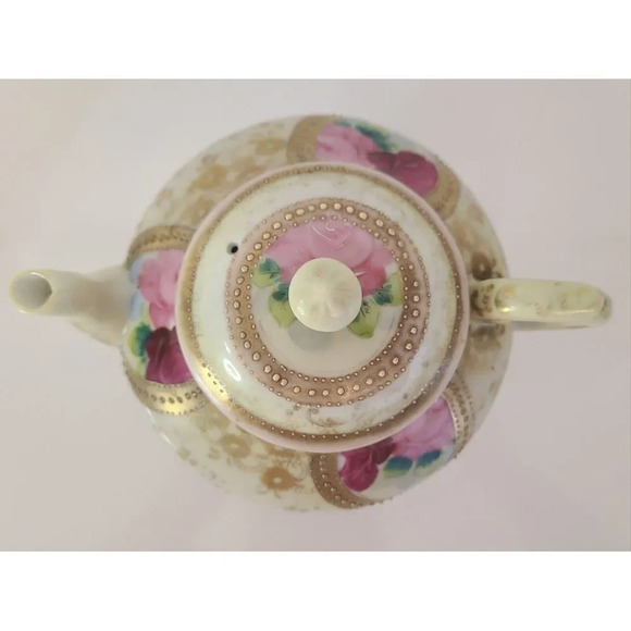 Vintage‎ Hand Painted Pink Gold Floral Footed Teapot & Creamer - Picture 5 of 14